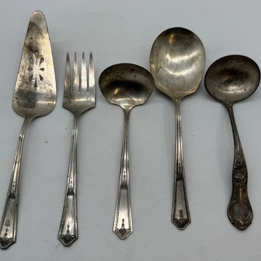 Vintage RC Co Bouquet Silver Plate Serving Set 5pc Pie Server Ladle Meat Fork